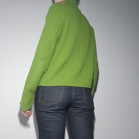Vintage Y2K comfy bright apple green knit sweater ✦ High neck quarter zip-up top - Picture 8 of 15
